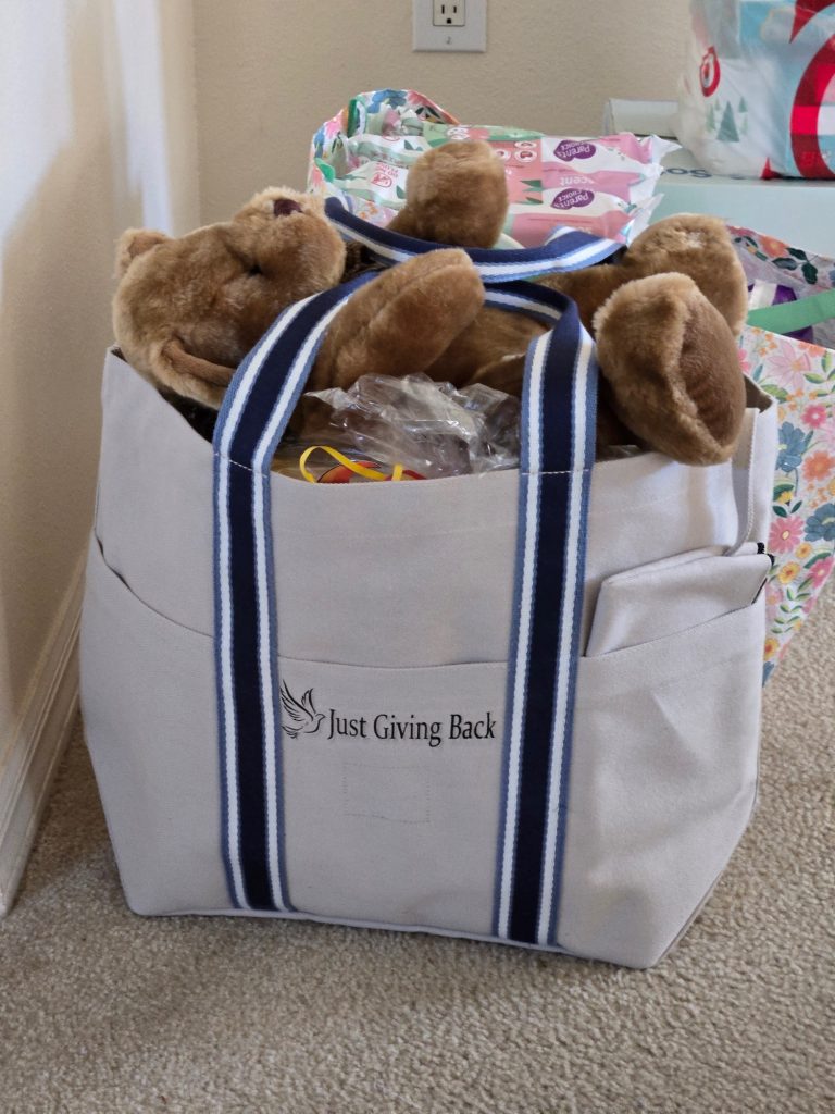 Our work bag filled with baby items
